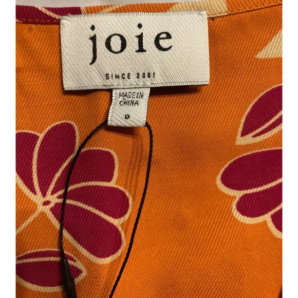 Joie Harlee Short Sleeve Floral Top Blouse Orange Size 0 New With Tag - Picture 3 of 4